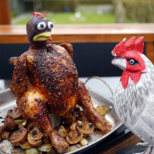 Beer Can chicken auf Hühnerhalter