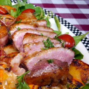 gegrillte Entenbrust mit Hokkaido Kürbis von der Plancha