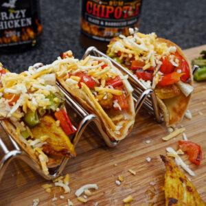 fertiges Taco Rezept mit Glaze & Rub im Hintergrund